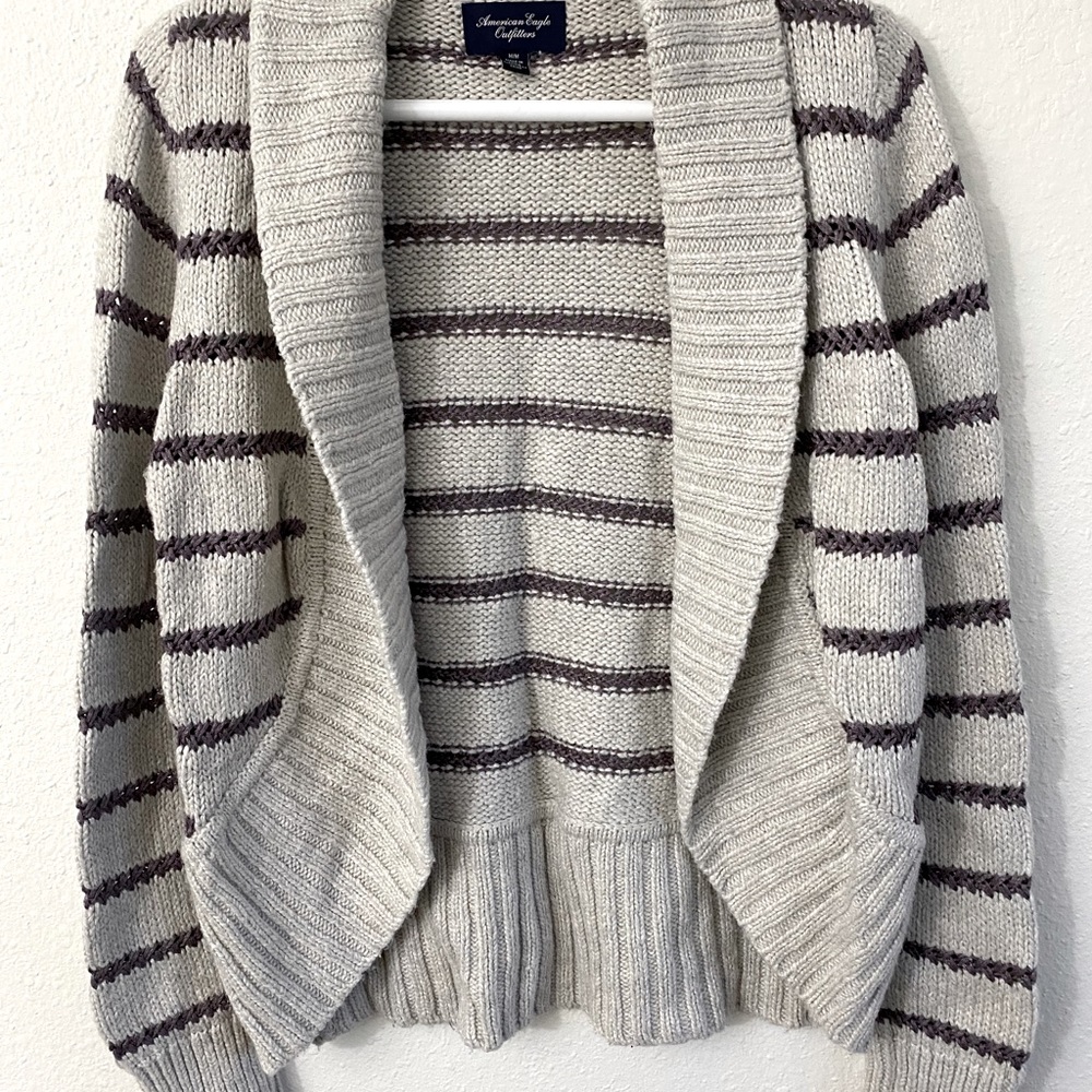 Gray and purple stripe stitched cardigan